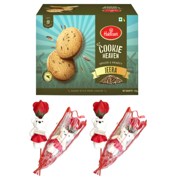 Jeera Cookies (150 gms) With Two Valentine Tedi-Rose 