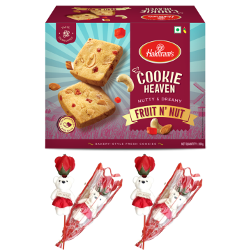 Fruit N Nut Cookies (150 gms) With Two Valentine Tedi-Rose 