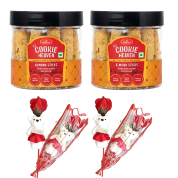 Almond Sticks (150 gms) With Two Valentine Tedi-Rose 