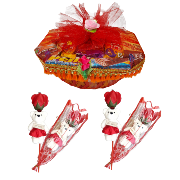 Assorted Chocolate Tokani ( Small) With Two Valentine Tedi-Rose 