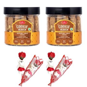 Hazelnut Choco Sticks (150 gms) With Two Valentine Tedi-Rose 