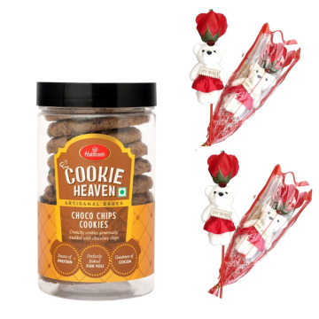 Choco Chips Cookies (250 gms) With Two Valentine Tedi-Rose 