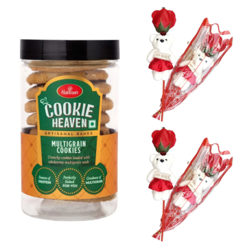 Multigrain Cookies (250 gms) With Two Valentine Tedi-Rose 