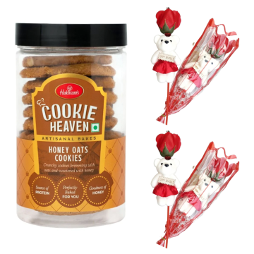 Honey Oats Cookies (250 gms) With Two Valentine Tedi-Rose 