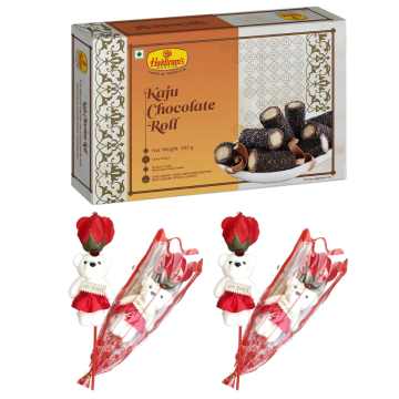 Kaju Chocolate Roll (500gms) With Two Valentine Tedi-Rose