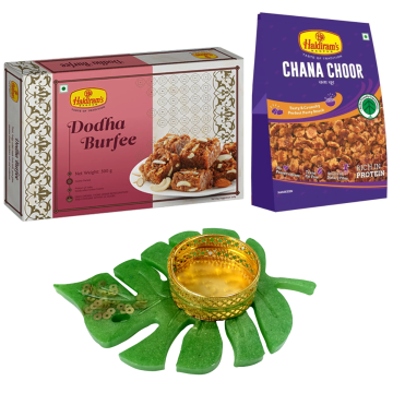 Dodha Burfee 500g and Chana Choor 200g with Medium Diya 