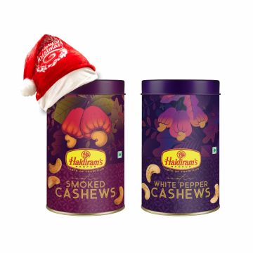 Exotic White Pepper Cashews (200 gms), Exotic Smoked Cashews (200 gms)  with Christmas Cap