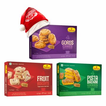 Gorus Cookies, Pista Badam Cookies, Fruit Cookies with Christmas Cap