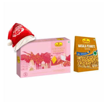 Flavourful Delights (Assorted Kaju Katli 500gm), Masala Peanut (200g) with Christmas Cap