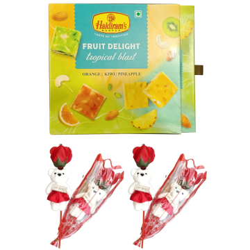 Tropical Blast (225 gms) with Two Valentine Tedi -Rose